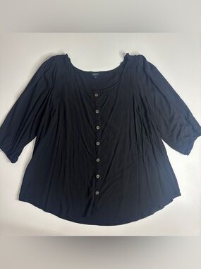 Torrid Black Flowy Peasant Blouse Size 4X Button Front Boho Minimalist Top